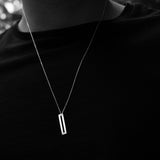 Narrow Rectangle Necklace Brushed Silver