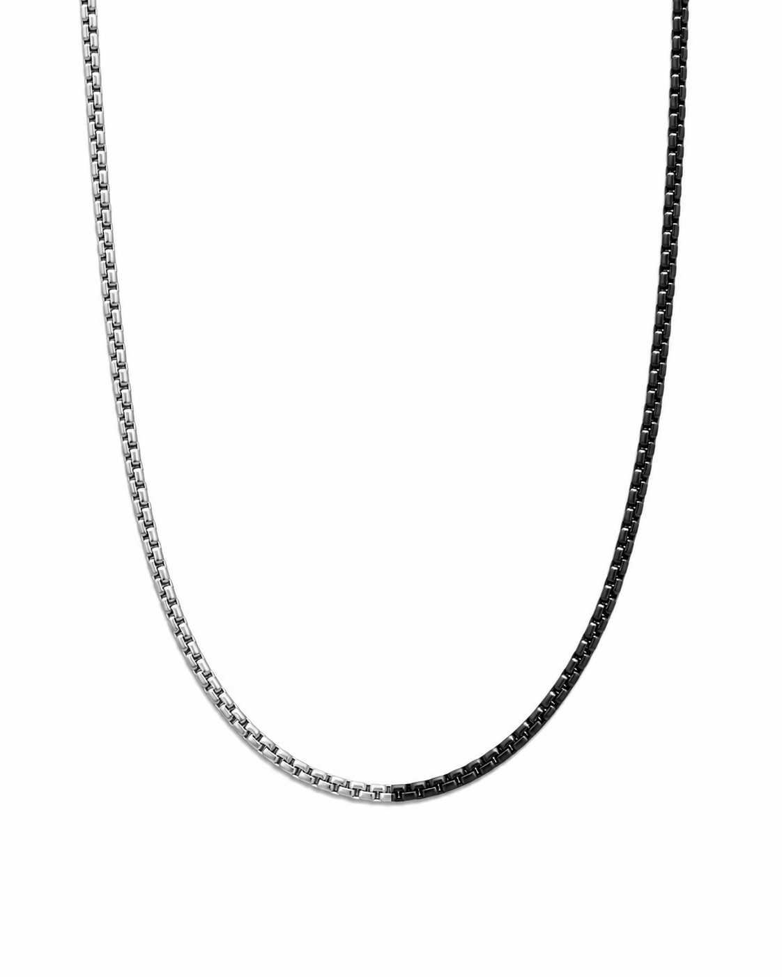 Box Chain Necklace Black and Silver in polished sterling silver and black ruthenium