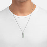 Narrow Rectangle Necklace Brushed Silver / Pavé Green