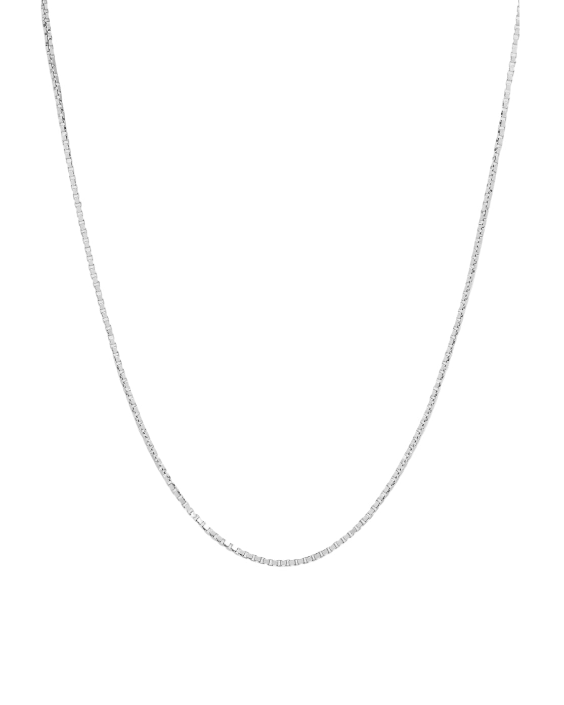 A sterling silver square chain necklace with a polished finish, displayed against a white background.