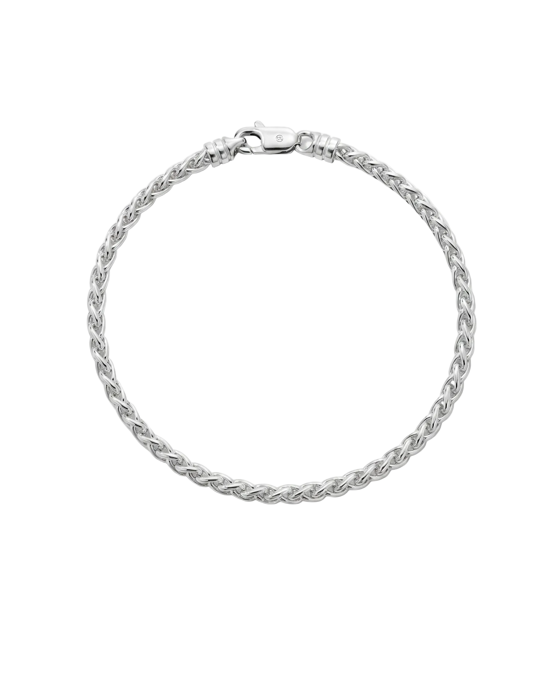 Silver braided bracelet on a white background